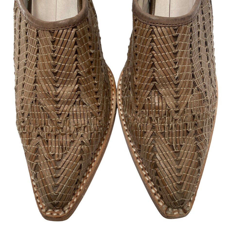 JEFFREY CAMPBELL Brown Block Heeled Weaved Pointed Slingback Shoe Size 7.5